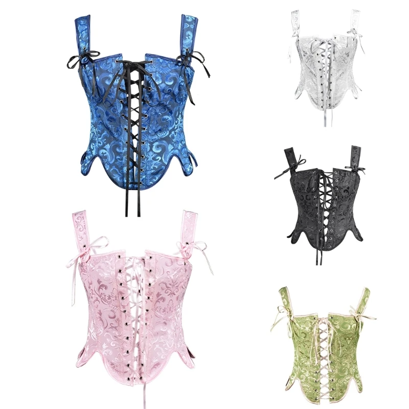 

Vintage Corset Vest Tops for Women Sexy Costume Waist Vest Sexy Body Shaper Jacquard Corset Ribbon Vest