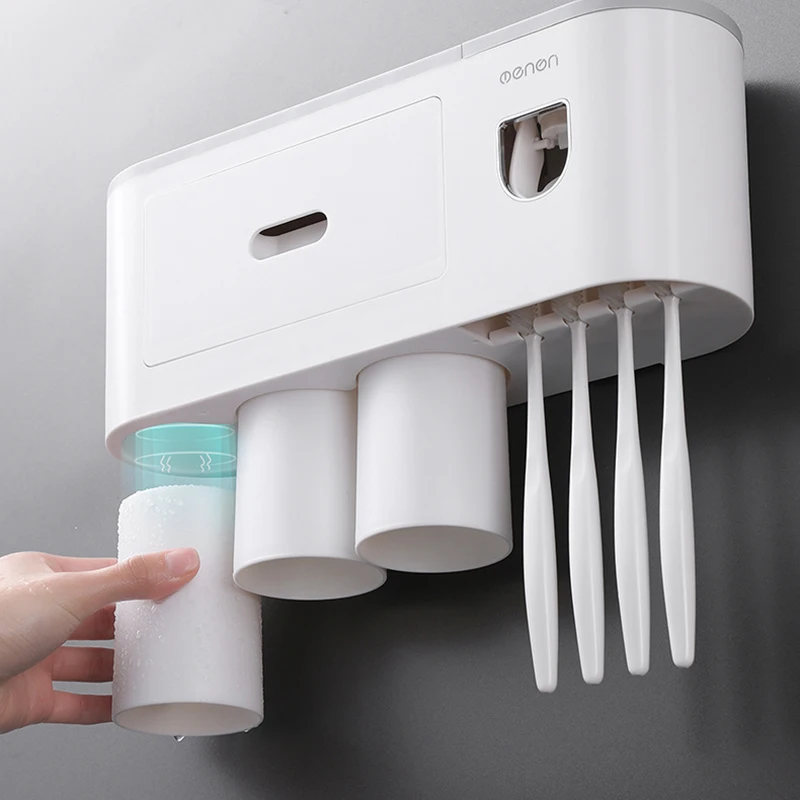 toothbrush holder bathroom accessories organizer sets automatic toothpaste dispenser wall mount rack tools set toothpaste holder free global shipping
