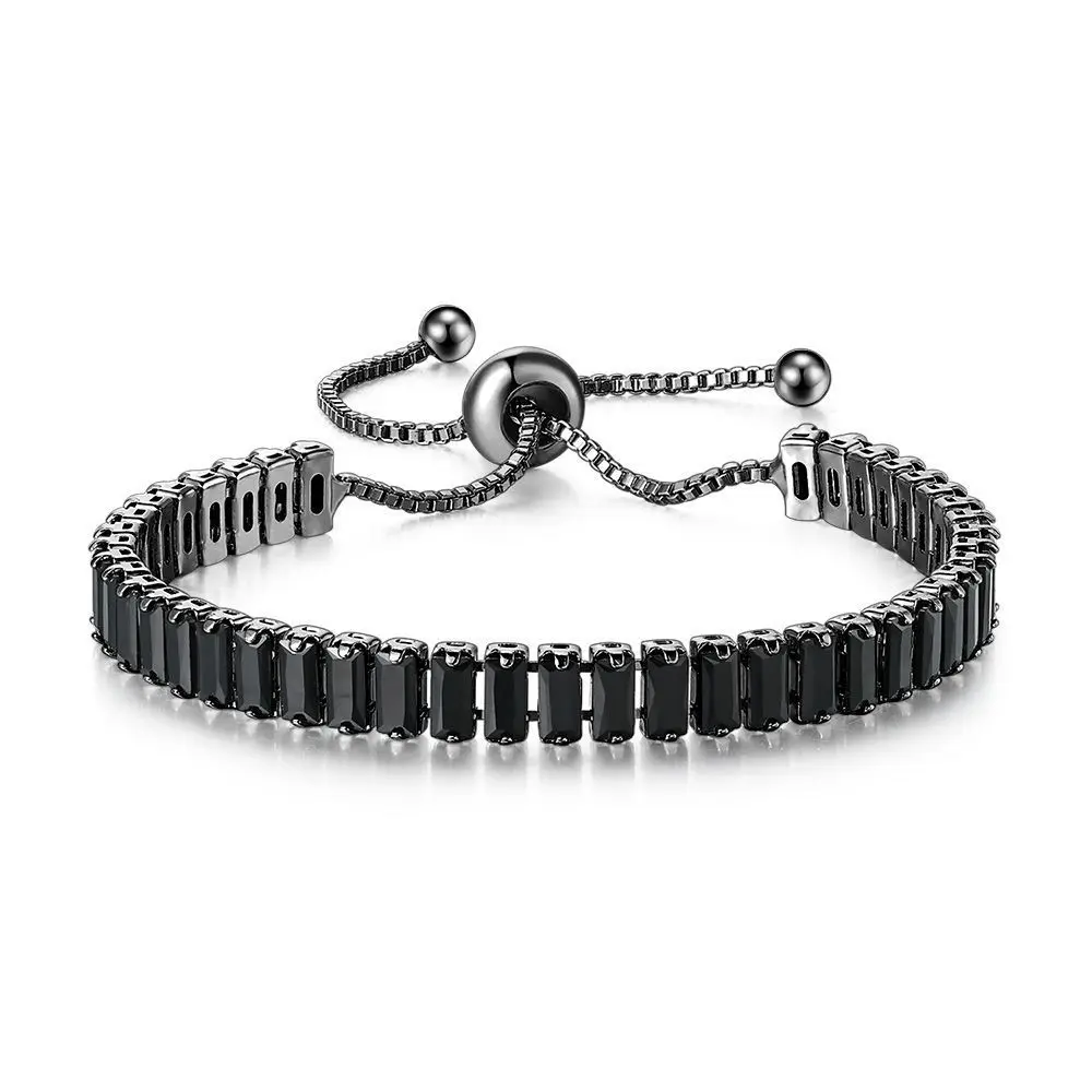 

Unisex Black Diamond Iced Out CZ Zircon Tennis Link Box Curb Cuban Adjustable Chain Layer Bracelets Black Jewelry For Women Men