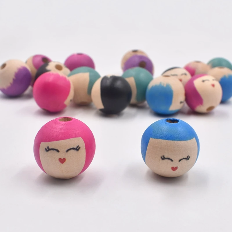 

Wooden Round Beads 25mm Set of 10 Colorful Painted Dye Smile Face Wood Bead for DIY Craft Jewelry Bracelet Necklace Making