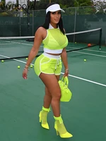 neon color mesh breathable baseball womens tracksuit casual hollow out sleeveless crop tops and drawstring biker shorts outfits