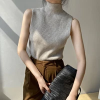 womens elegant turtleneck knitting tank top chic sleeveless pullover sweater lady spring autumn basic sleeveless jumpers top