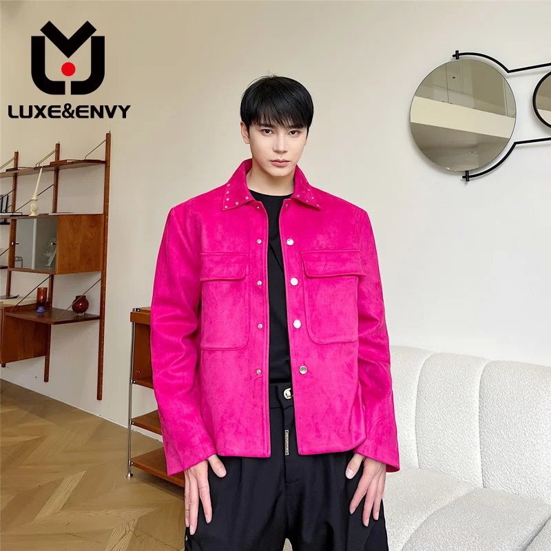 

Роскошная & ENVY Новая повседневная бархатная Мужская куртка, модный топ с карманами и заклепками, Осень-зима 2023, однотонное модное мужское пальто в Корейском стиле