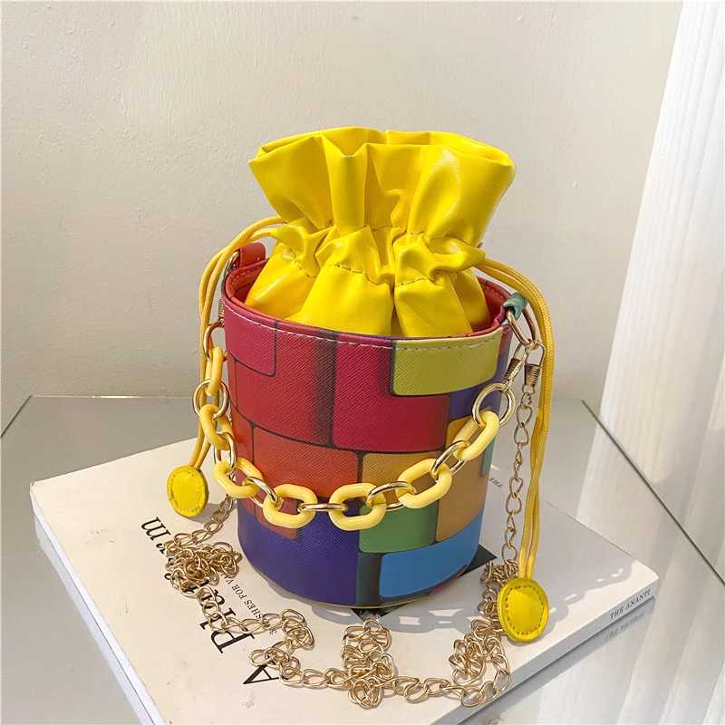 

Сумка-мешок женская с цепочкой, Винтажная сумочка контрастных цветов в форме коробки, роскошный мессенджер на плечо с клапаном