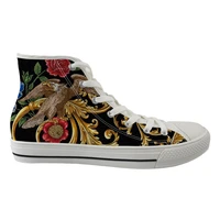 baroque pattern high quality classic women canvas shoes new spring autumn high top flats sneakers vulcanized shoes