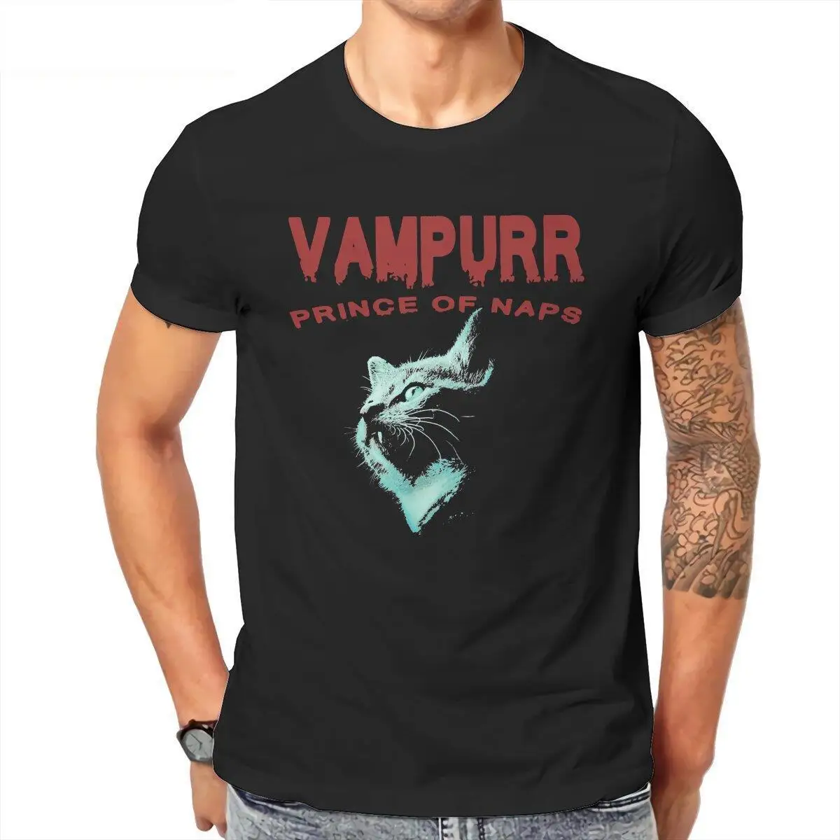 

Vampurr Vampire T-Shirts for Men Horror Cat Unique Pure Cotton Tee Shirt O Neck Short Sleeve T Shirt Party Tops