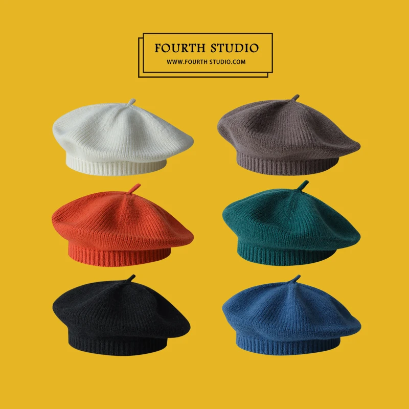 Vintage Street Shot Beret Girls' Autumn Winter Knitted Artistic Painter Hat Korean All-Match Warm Hat Fashion