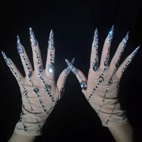 luxurious rhinestone mesh gloves shining crystal short gloves stage performance show accessories nightclub party