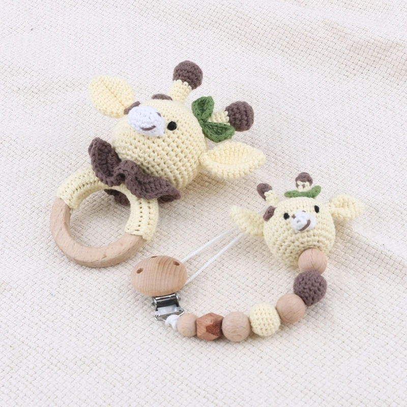 

2pcs Crochet Baby Teether Newborn Dummy Holder Pacifier Clips Teething Infants