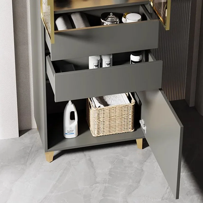 Роскошные боковые шкафы для хранения в ванной комнате узкие высокие гостиной