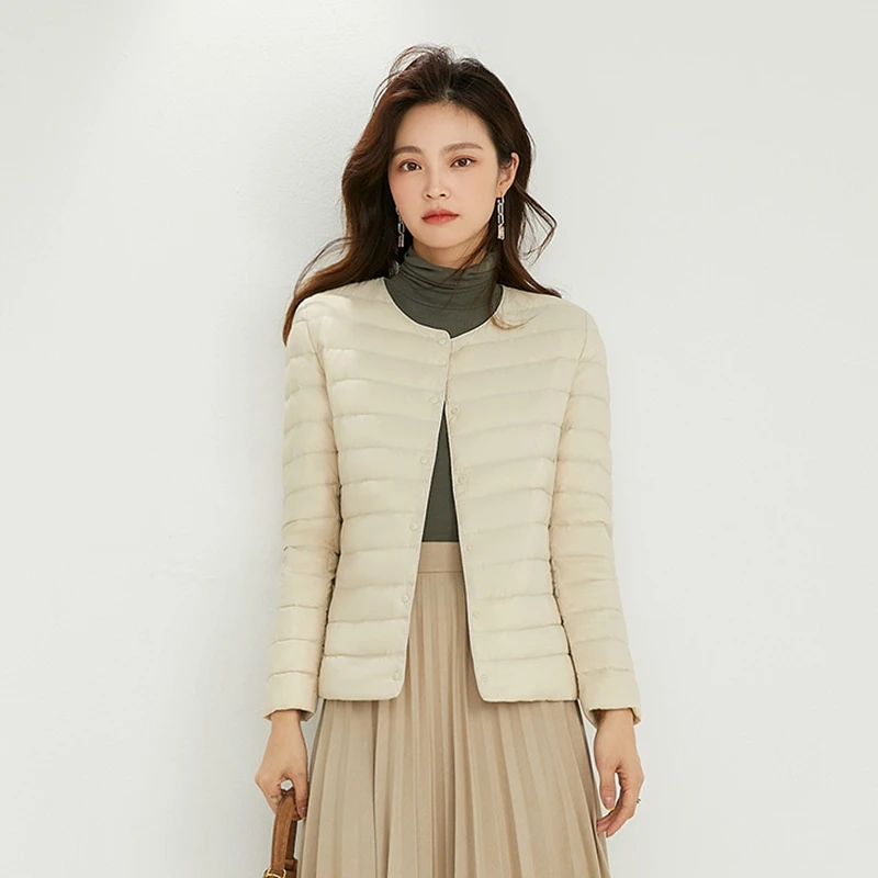 

Женский пуховик на утином пуху, с круглым вырезом и переменным V-образным вырезом, новинка 2022, Женское зимнее утепленное сверхлегкое стегано...