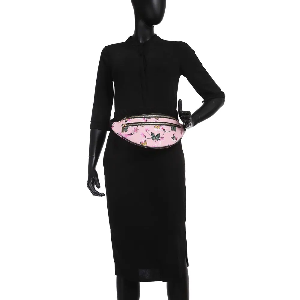 Funny Pack  Women Floral Pattern Belt Bag PU Leather Waist Bag Travel Shoulder Crossbody Purse