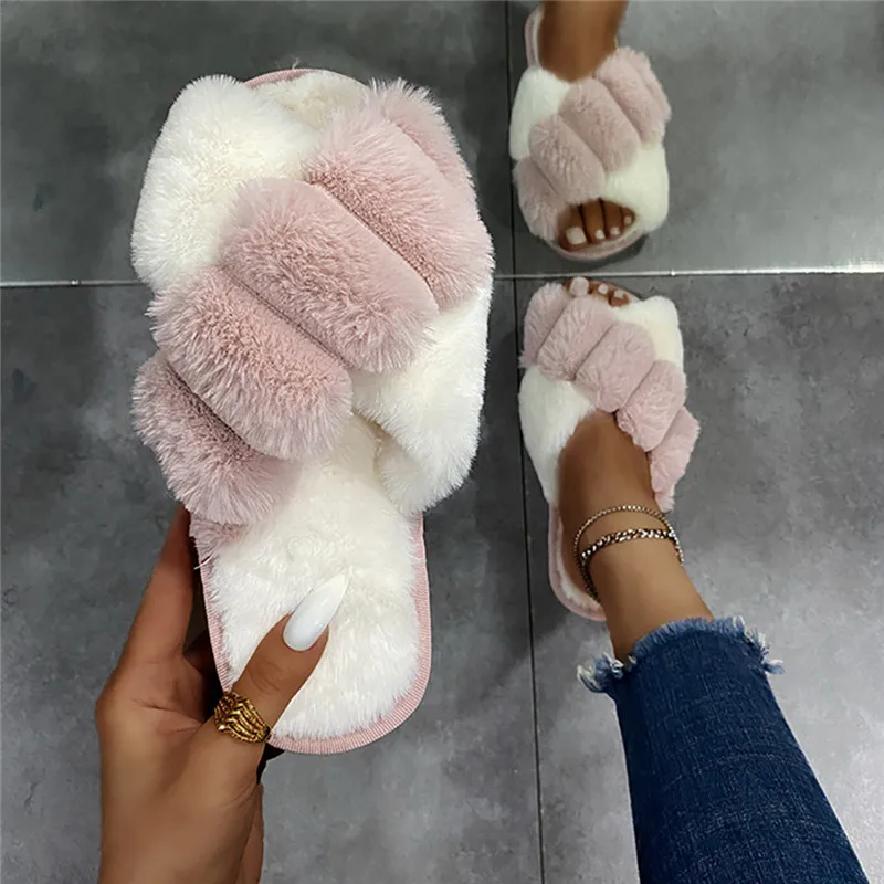 

Classic Design Winter Home Furry Slippers Women Fluffy Faux Fur House Slides Flat Fashion Indoor Floor Shoes Ladies Flip Flops