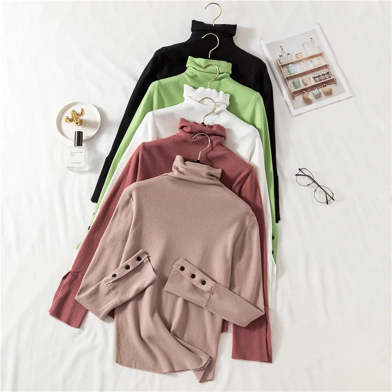 

Long Sleeve White Turtleneck Crop Top Woman Green Blouse Korean Clothing Tshirts Ladies Turtle Neck Body Suits Black T-shirt