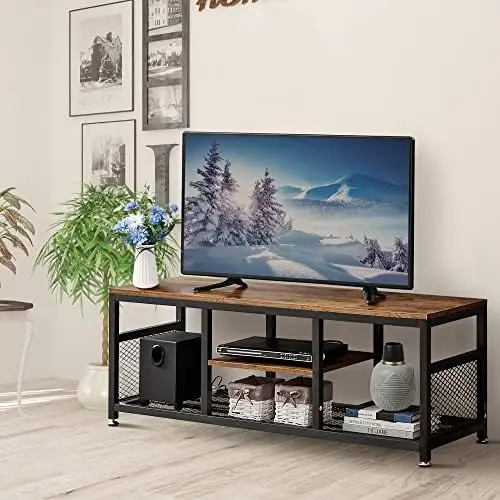 

Stand with Metal Mesh Fit up to 55" Flat Screen TV, 2-Tier Storage Entertainment Center with Shelves for Living Room, Rustic