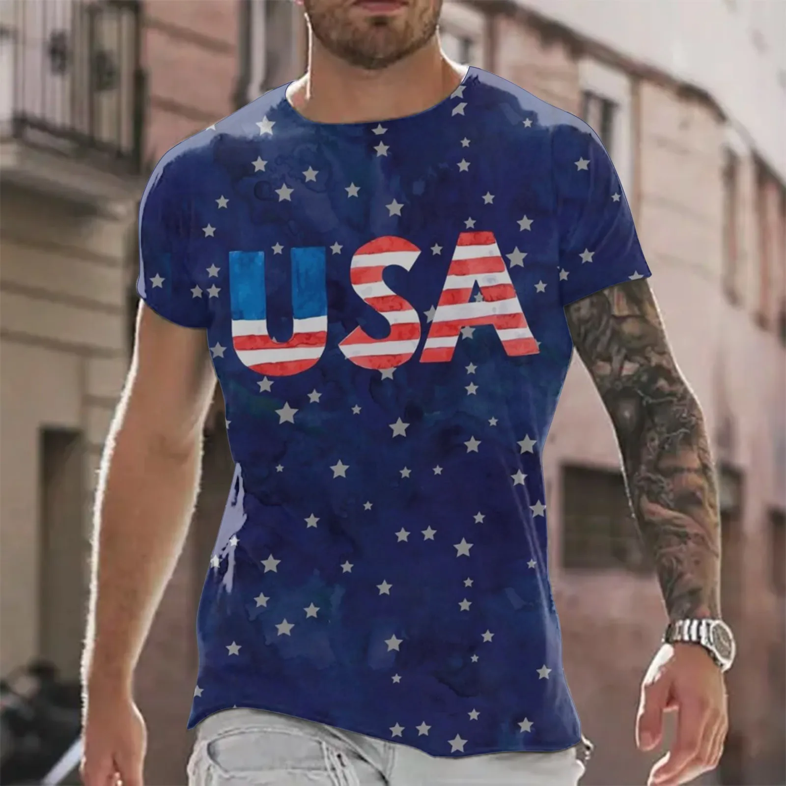 

Patriotic Shirts for Men,Men's T-Shirts Graphic Fashion Summer Short Sleeve 4th of July Print Beach Shirts streetwear Pullover