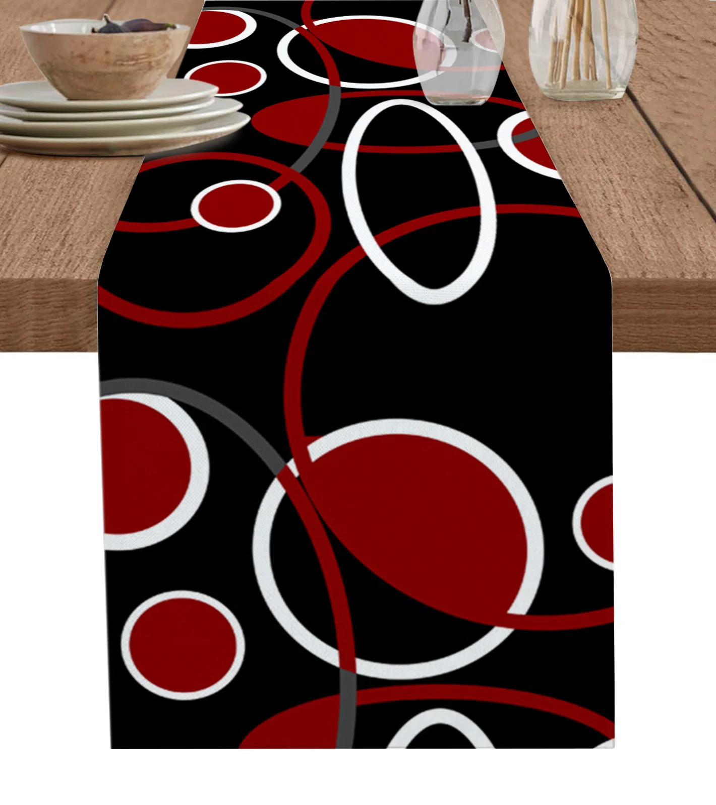 

Red Black Geometric Abstract Lines Table Runner Cotton Linen Wedding Dining Table Cover Cloth Home Kitchen Decoration Placemat