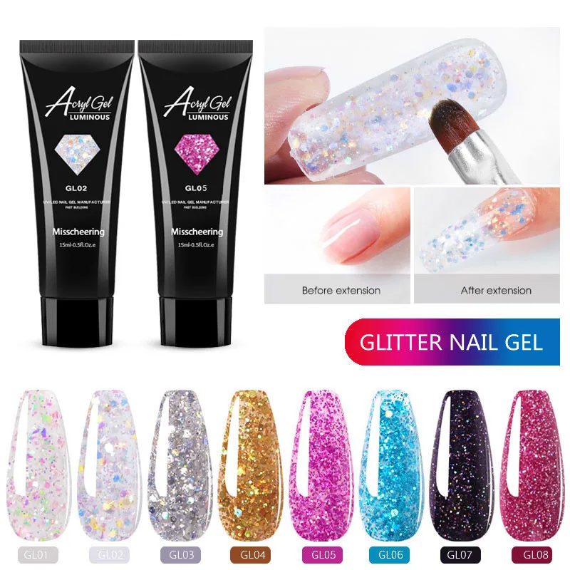 

15 ml New Extension Nail Gel Nail Polish Acrylic Nail Glitter Sequins Soak Off UV Extend Gel For Nail Extensions Nail Glue
