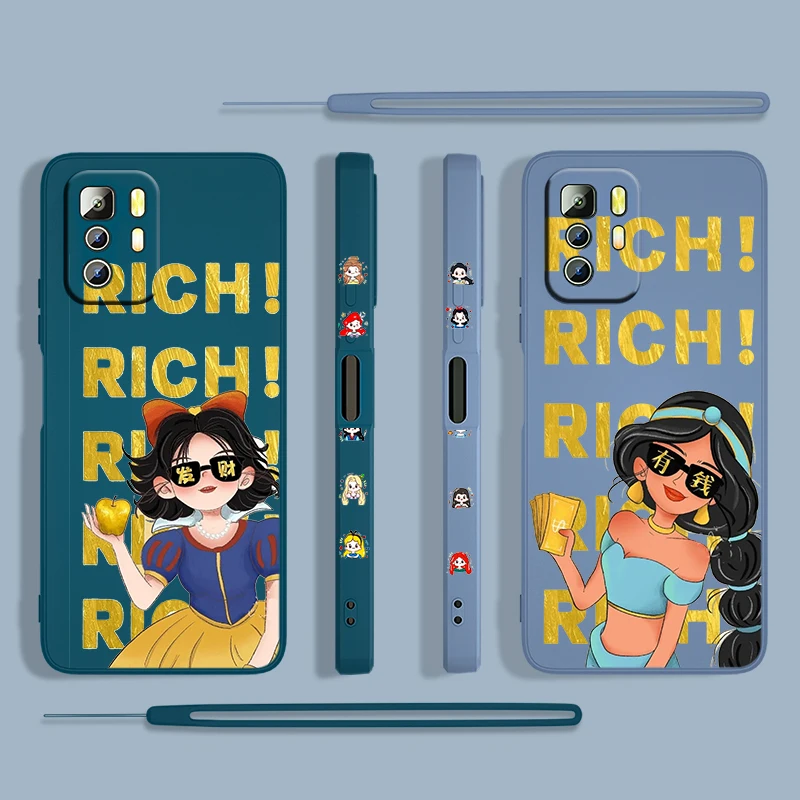 

Disney Snow White Rich Phone Case For Xiaomi Redmi Note 11 11S 10 10S 9 9S 9T 8 8T 7 5 Pro 5G Liquid Left Rope Silicone Fundas