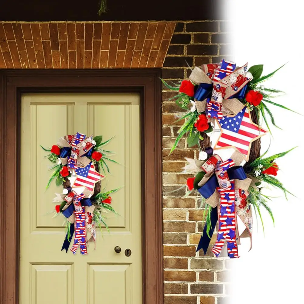 

Front Door Wreath Beautiful Green Leaves White Blue Red US Memorial Day Veterans Day Hanging Wreath Festival Supplies