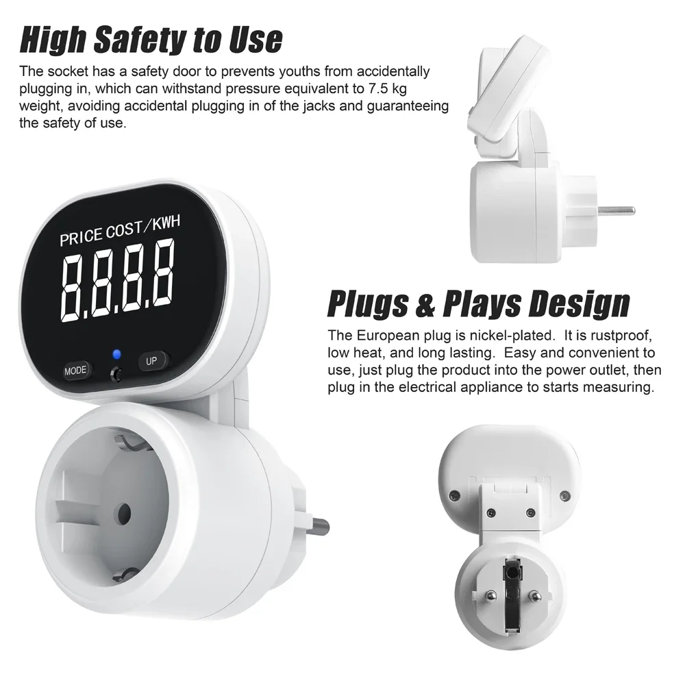 Европейская Розетка С 45. ° Вращение Большой Жк-дисплей Цифровой Счетчик