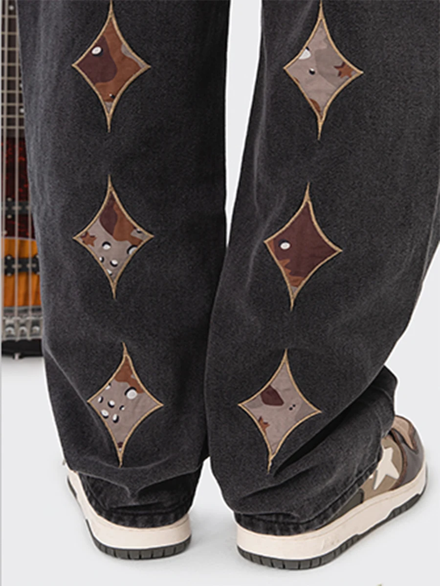 Four Seasons Loose Jeans American Street Print Letter Star Print Men's and Women's Hip-Hop High Street Loose Casual Pants Denim