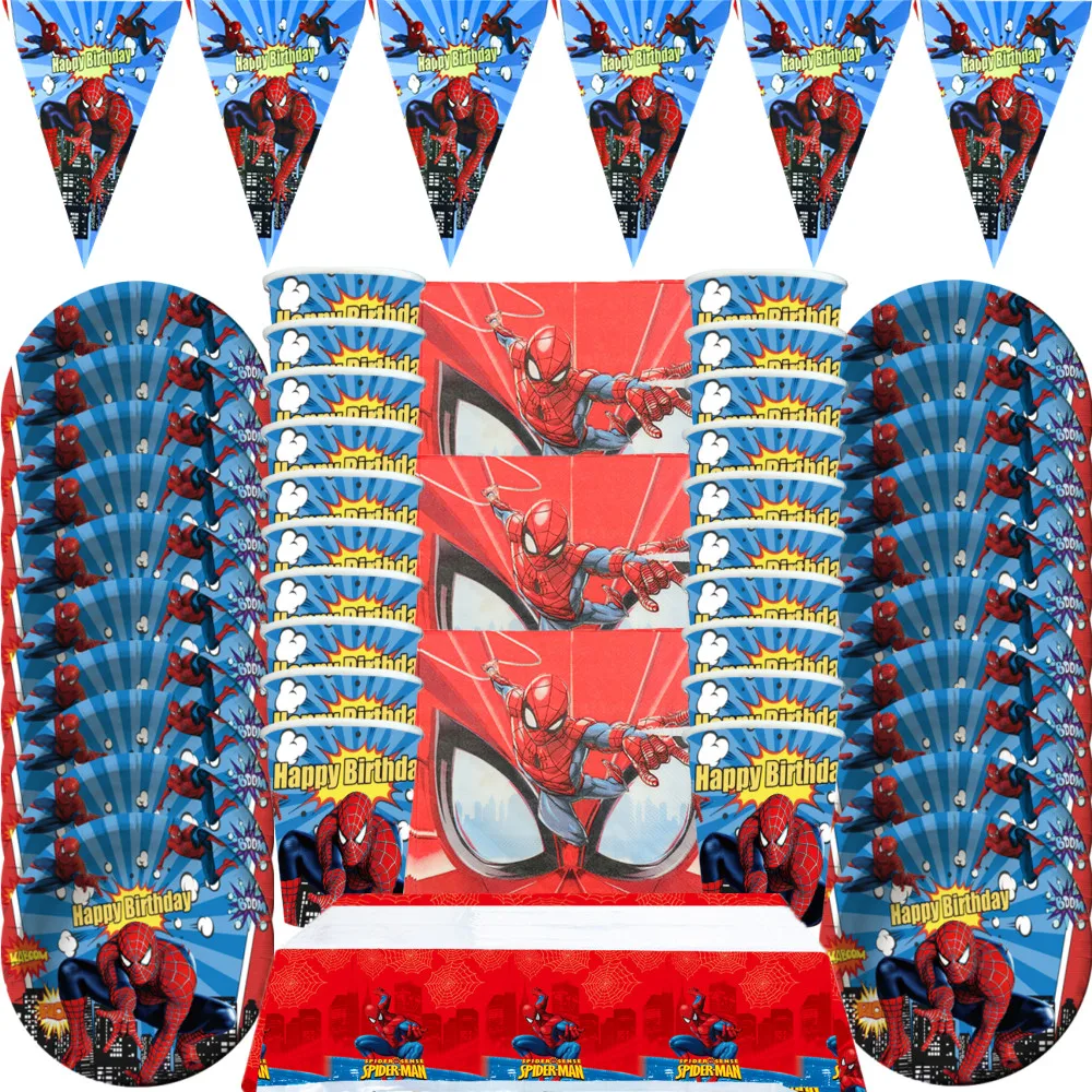 

Spiderman Theme Kids Birthday Party Decorations Super Hero Paper Plate Tablecloth Disposable Tableware Set Baby Shower Supplies