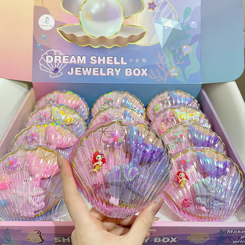 New Mermaid Shell Jewellery Box Simulation Ring Hairpin Accessories Girls Princess Play House Toy For Girlfriends Gift