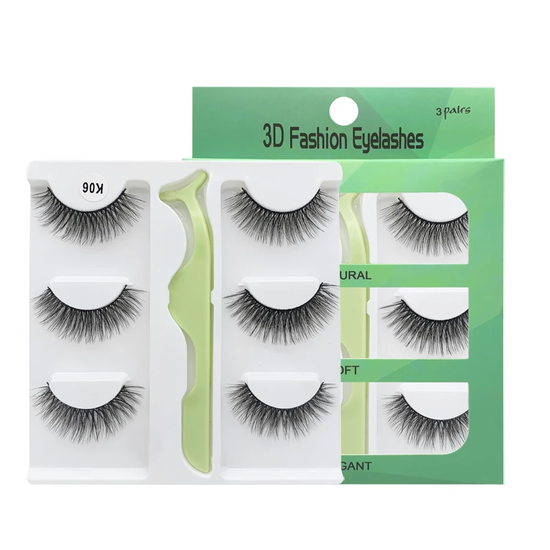 

3 Pairs-Faux Mink Hair False Eyelashes with Eyelash Curler 3D Soft Eye Lashes Extension Fluffy Fake Lashes Eye Makeup Tools