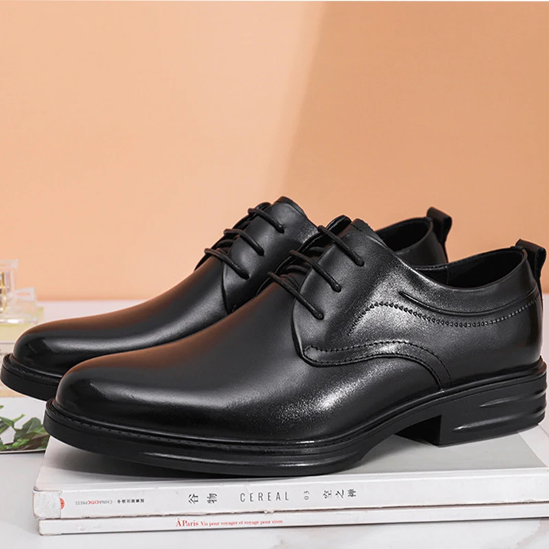 

Male Casual Leather Shoes Elegant Black Derby Leisure Shoes Genuine Leather Suits Wear Business Dress Shoes Italian Handamde
