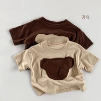 boys and girls childrens bottoming shirts new bear patchwork round neck patches cartoon baby short sleeved fashion t shirts