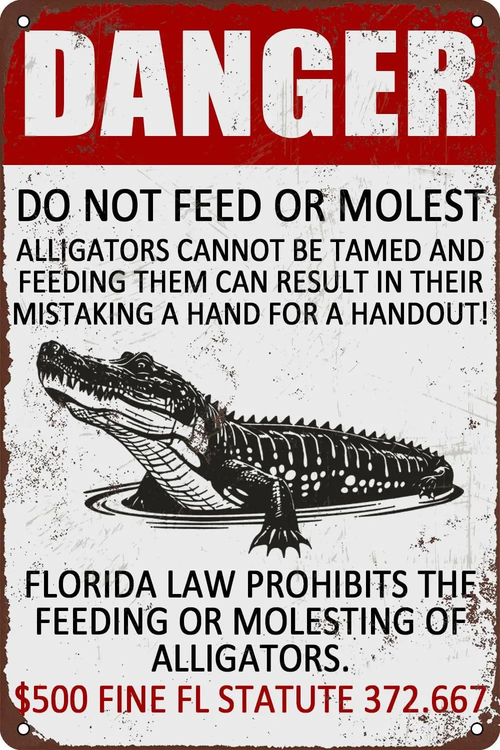 

Винтажный металлический знак Danger Beware of Pond Alligators