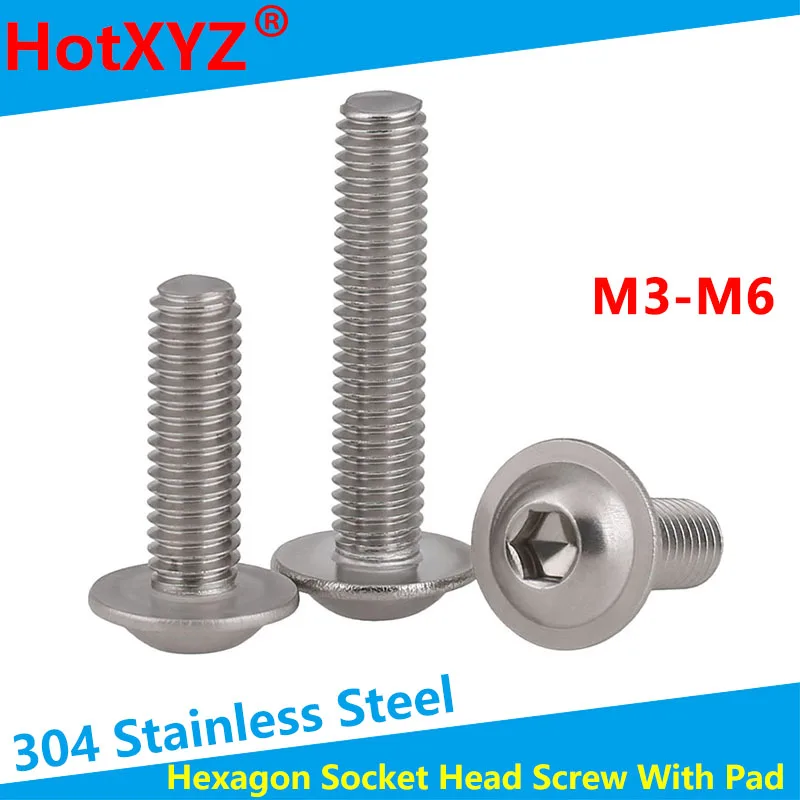 304 Stainless Steel Round Headband Pad Hexagon Screw Round Headband Pad Screw M3 M4 M5 M6 20PCS