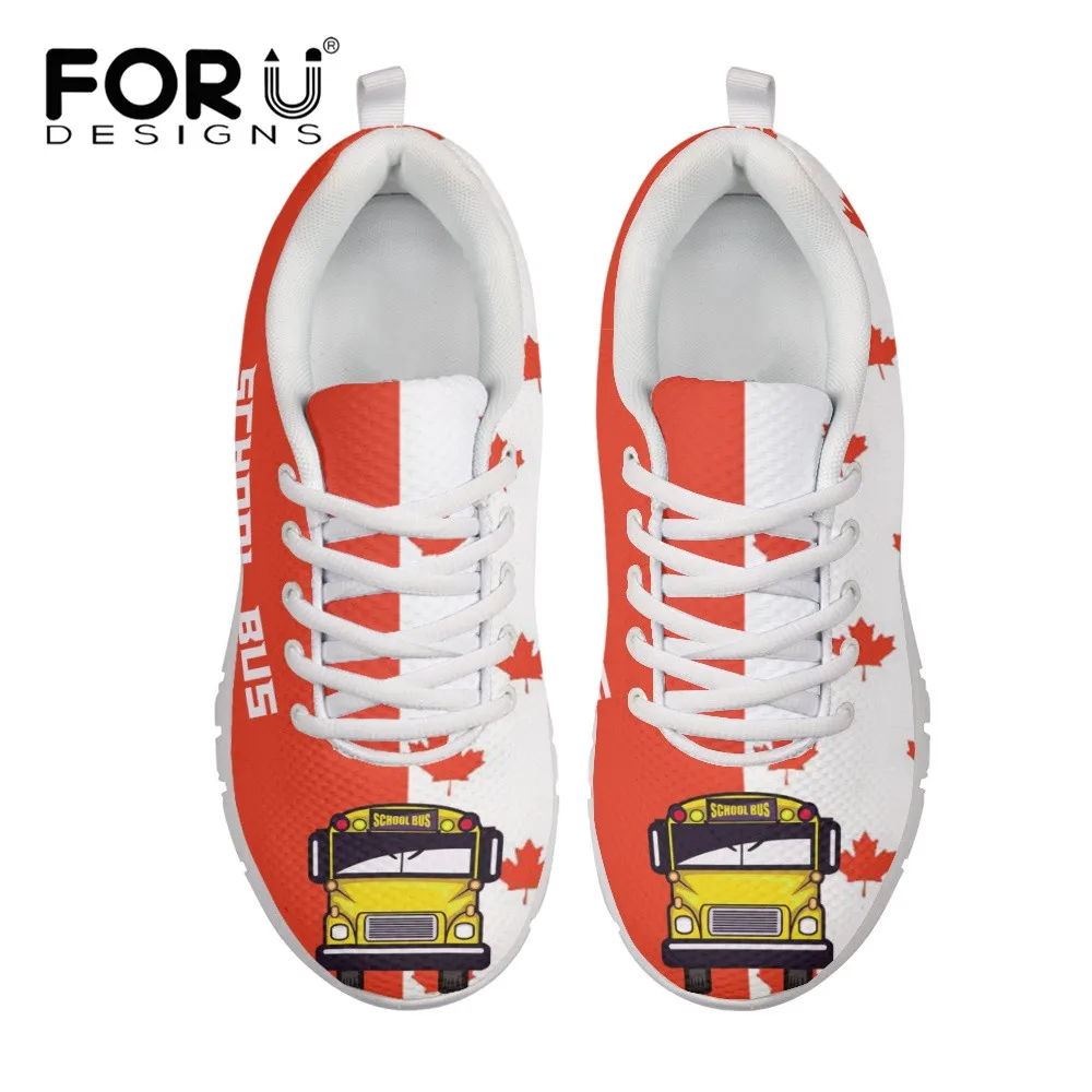 FORUDESIGNS School Bus Driver Print Canadian Flag Women Flat Shoes Brand Design Female Sneakers Casual Air Mesh Ladies Footwear