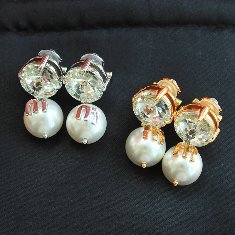 

European and American sweet feng shui diamond crystal pearl ear clip
