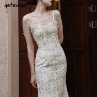 vintage chic lace sexy backless beaded elegant bodycon party sexy dresses for women 2022 summer fashion white trumpet maxi dress