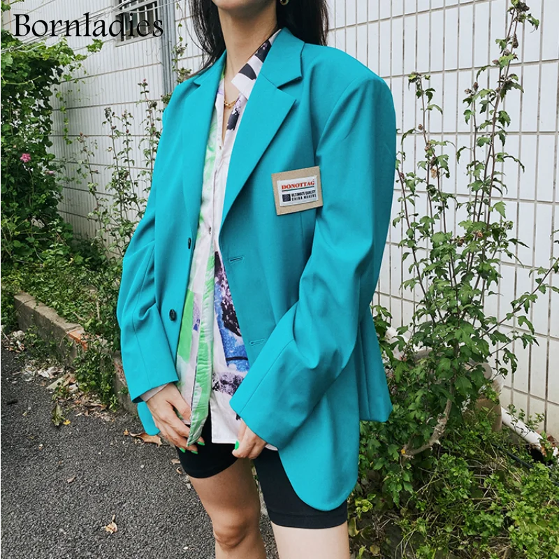 

Bornladies 2022 Korean Chic Loose Women Blazer Autumn Single Breasted Female Oversized Suit Jacket Full Sleeve Outwear Coats