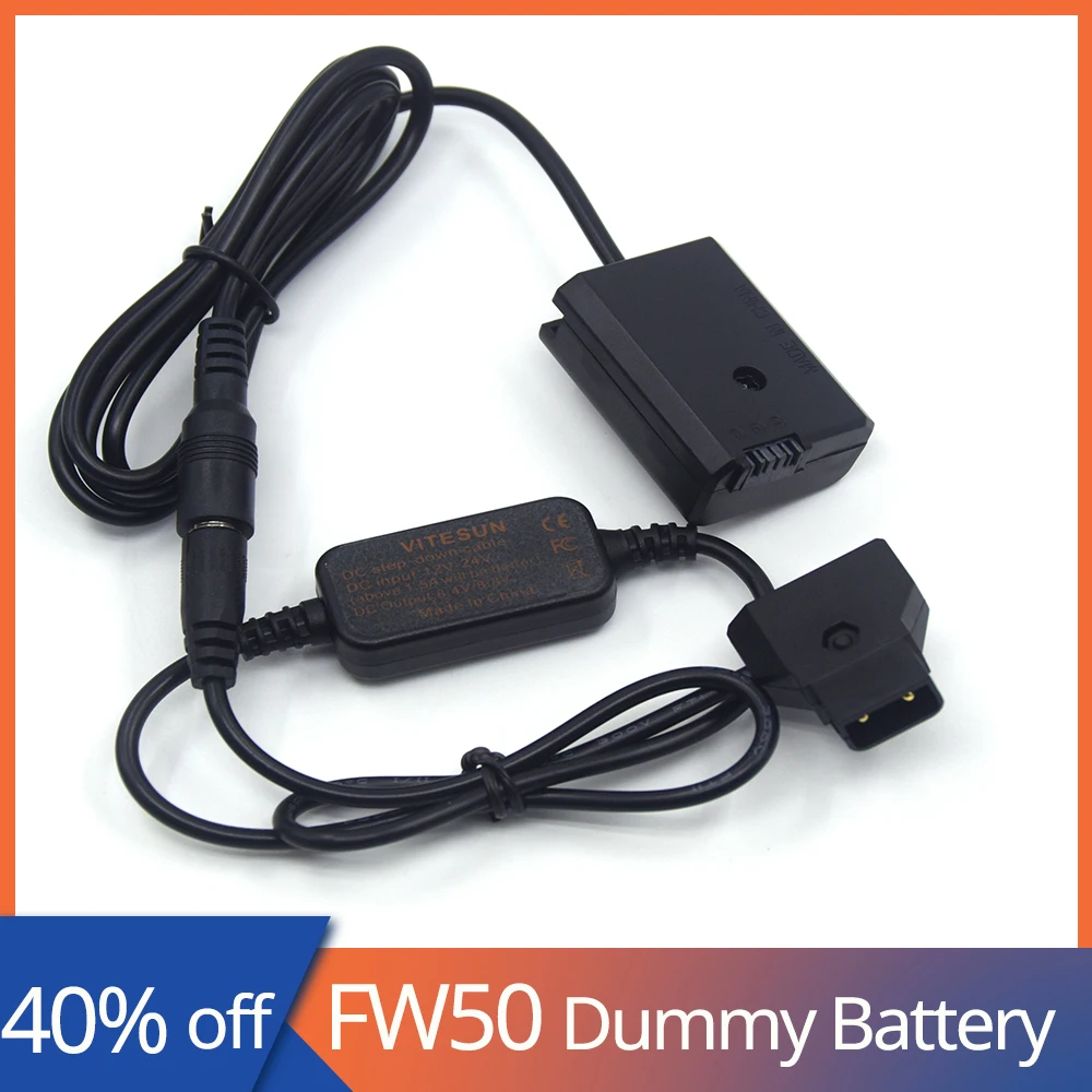 

12V-24V D-tap Step-down Cable+NP FW50 Dummy Battery AC-PW20 DC Coupler For Sony ZV-E10 a7 A7000 A6500 A6000 A5000 RX10 A3500