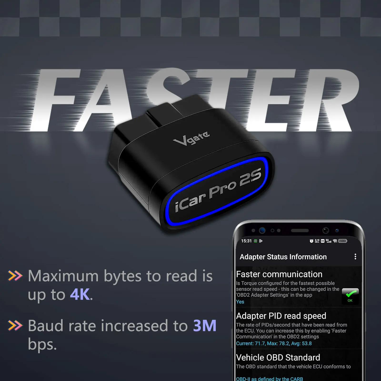 Vgate iCar Pro 2S ELM327 Bluetooth 5.3 V2.3 Автомобильный сканер OBD II Модернизированный