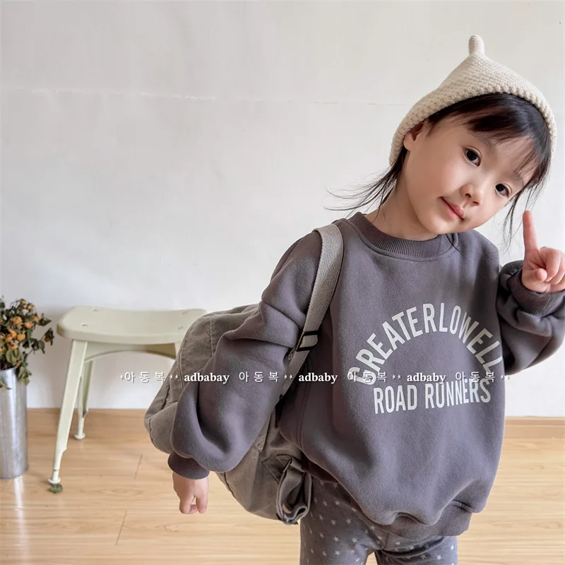 

2022 New Winter Children Long Sleeve Fleece Sweatshirts Boys Girls Fashion Letter Print Sweatshirts Casual Kids Pullover Tops