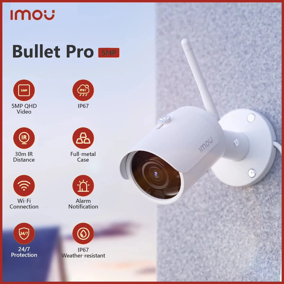 

IMOU 5MP Bullet Pro Wi-Fi камера с автоматическим отслеживанием, погодозащищенная, AI Обнаружение человека, наружная ip-камера видеонаблюдения