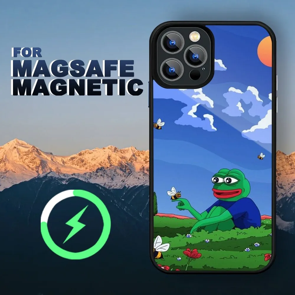 Забавный чехол F-Frog Pepe для телефона iPhone 15 14 11 12 13 Pro Max Plus Magsafe чехлы с беспроводной