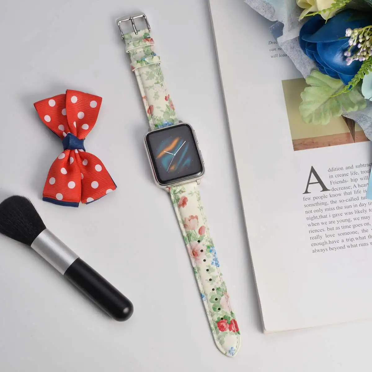 WOCCI Flower Watch Band Genuine Leather 18mm 20mm 22mm Strap Bracelet for Women Quick Release Bracelet Polished Stainless Buckle