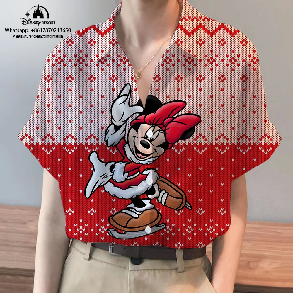 

Christmas New Winnie the Pooh and Mickey Anime Boho Disney Brand Short Sleeve Shirts Summer Casual Beach Party Ladies Tops