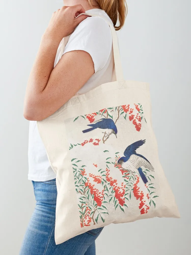 Японское искусство - Flycatchers on a Nandina Bush от Koson Ohara Tote Bag Женские сумки Shopper эко-пакет
