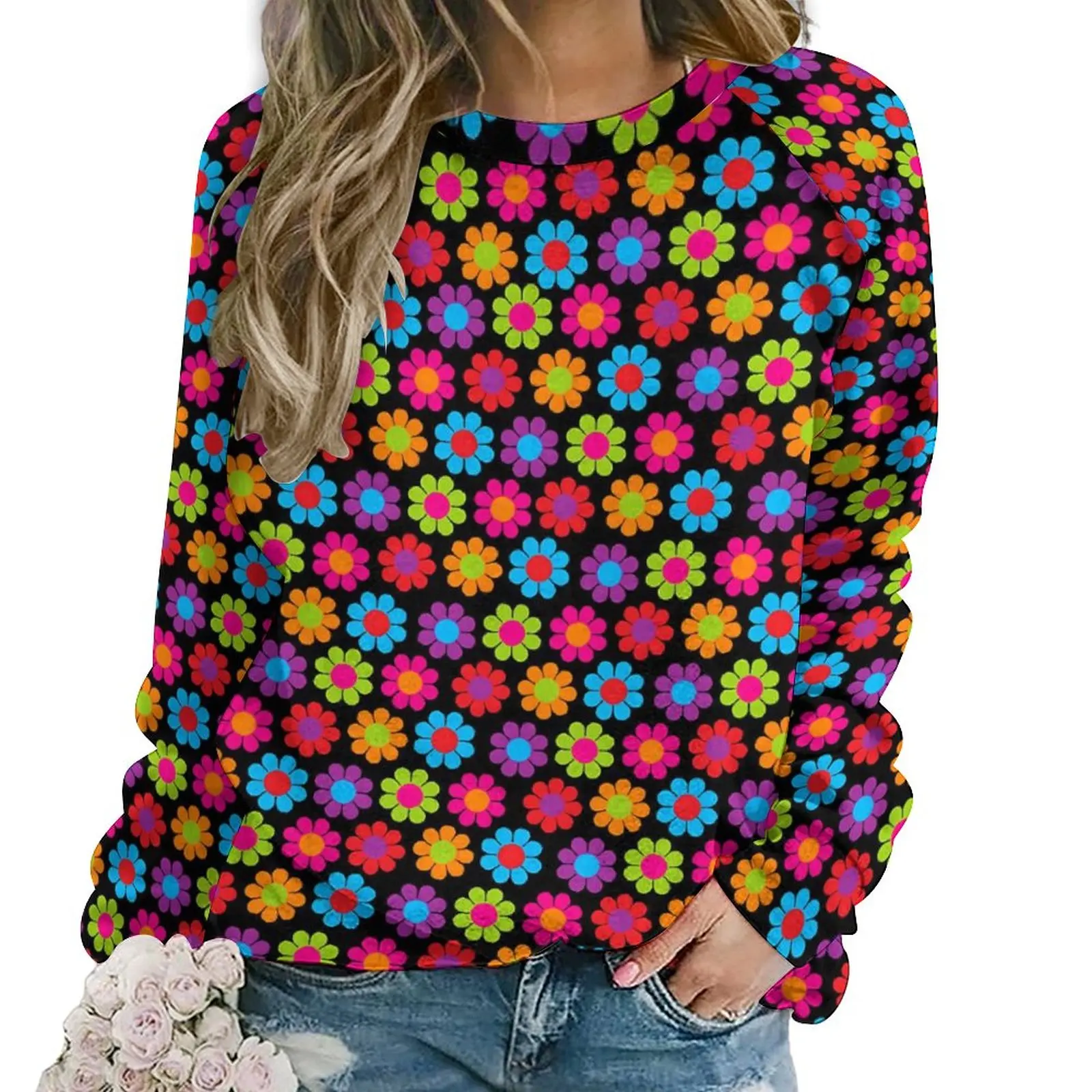 

Худи в стиле ретро с цветочным принтом и длинным рукавом