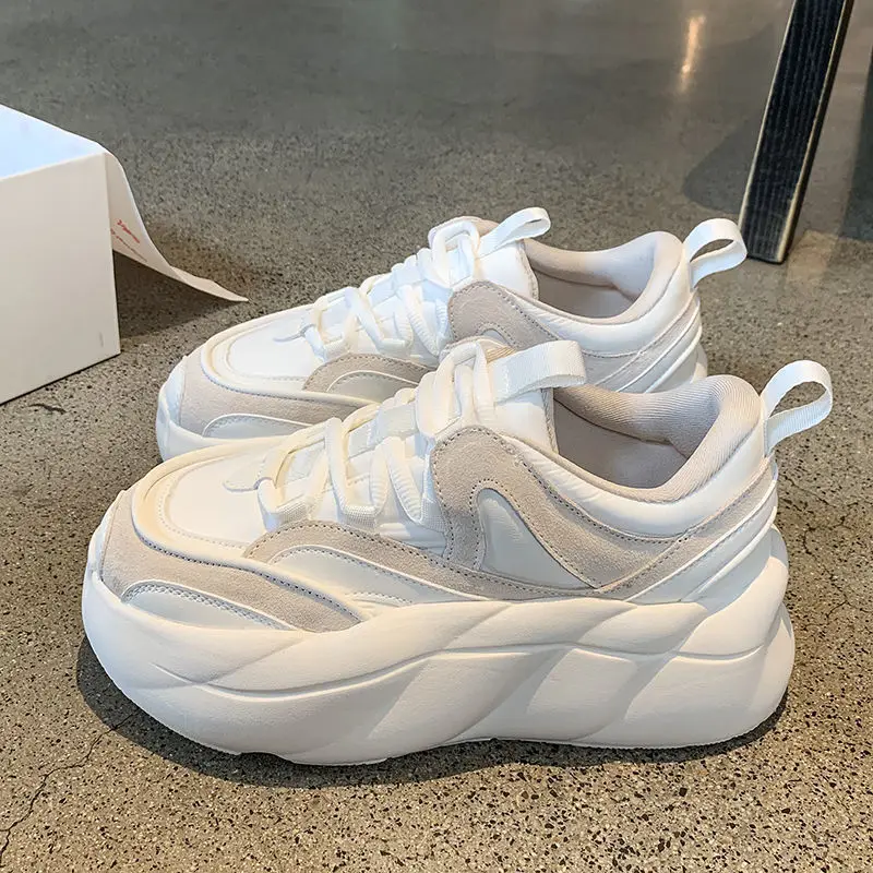

2022 Designer Platform Sneakers Women Chunky Shoes Fashion Lace Up Leather Height Increased Thick-soled Ladies Vulcanized Shoes