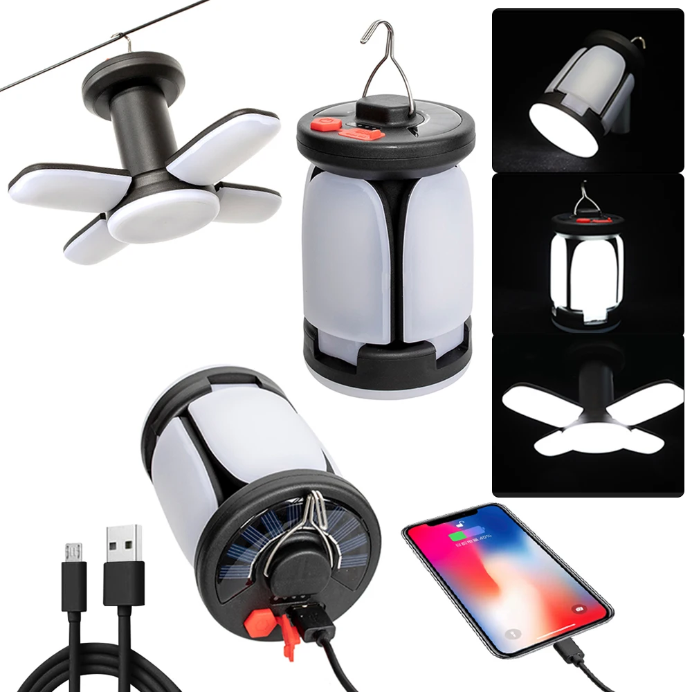

Portable Outdoor Work Light Rechargeable Led Emergency Lights 1800mah Solar Hanging Camping Lamp Deformable Folding 6 Brightness