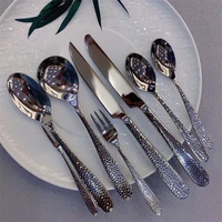 hammer point western food knife fork 304 stainless steel water cube thickened hotel steak knife fork spoon kitchen tableware set