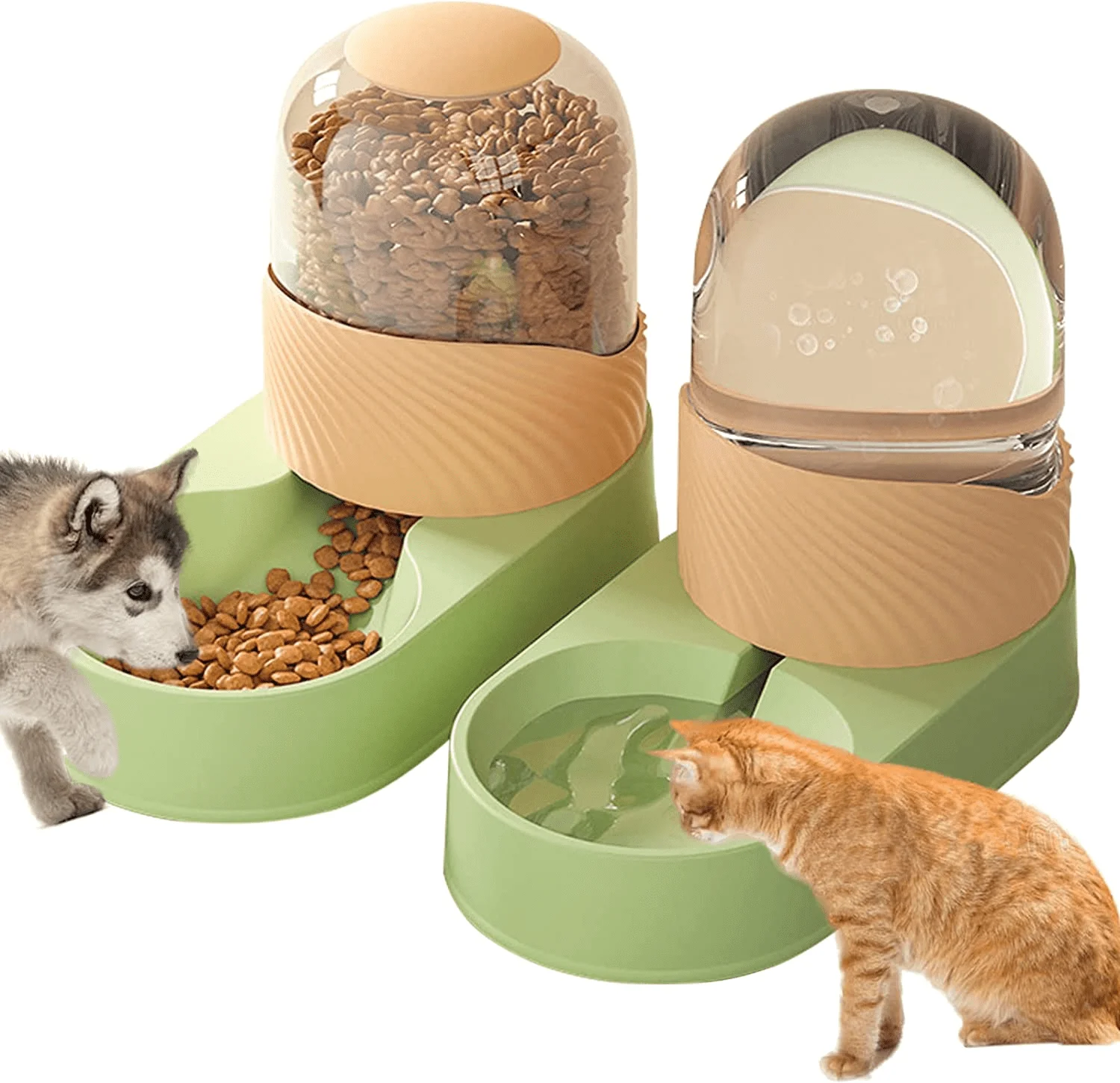 

2 Pcs Automatic Pet Food Water Dispenser 3.5 L, Special Spring Design Anti-splash Anti-jamming Feeders Day 5+, Travel Waterer St